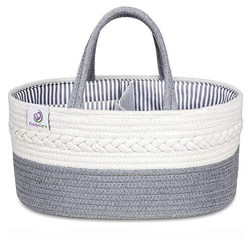  KiddyCare Baby Diaper Caddy Organizer - Stylish Rope Nursery Storage Bin - 100% Cotton Canvas Portable Diaper Storage Basket for Changing Table & Car - Top Baby Shower Gift