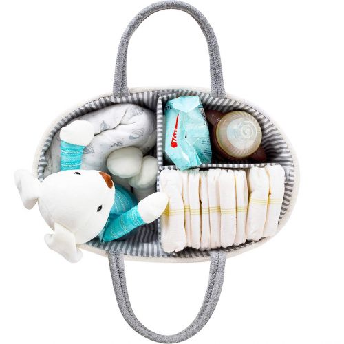  KiddyCare Baby Diaper Caddy Organizer - Stylish Rope Nursery Storage Bin - 100% Cotton Canvas Portable Diaper Storage Basket for Changing Table & Car - Top Baby Shower Gift