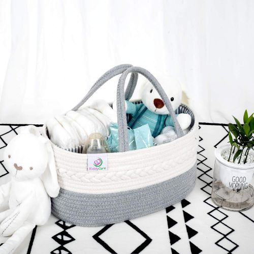  KiddyCare Baby Diaper Caddy Organizer - Stylish Rope Nursery Storage Bin - 100% Cotton Canvas Portable Diaper Storage Basket for Changing Table & Car - Top Baby Shower Gift