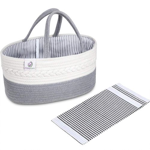  KiddyCare Baby Diaper Caddy Organizer - Stylish Rope Nursery Storage Bin - 100% Cotton Canvas Portable Diaper Storage Basket for Changing Table & Car - Top Baby Shower Gift