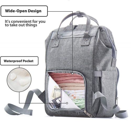  KiddyCare Diaper Bag Backpack, Multi-Function Baby Bag, Maternity Nappy Bags for Travel, Large Capacity, Waterproof, Durable and Stylish for Woman & Men, Gray