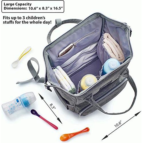  KiddyCare Diaper Bag Backpack, Multi-Function Baby Bag, Maternity Nappy Bags for Travel, Large Capacity, Waterproof, Durable and Stylish for Woman & Men, Gray