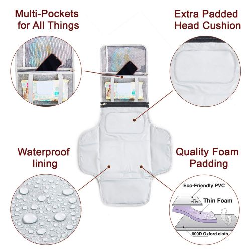  KiddyCare Portable Diaper Changing Pad with Built-in Head Cushion - Waterproof Cover Station for Travel - Perfect Baby Shower Gift for Boys or Girls