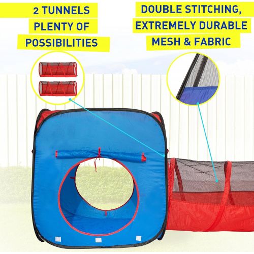  Kiddzery 4pc Kids Play tent Pop Up Ball Pit - 2 Tents + 2 Crawl Tunnels - Children Tent for Boys & Girls, Kids Toddlers & Baby, Large Playhouse For Indoor & Outdoor With Carrying C