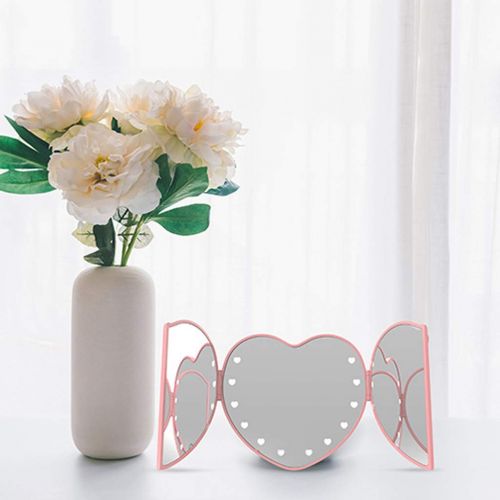  Kidirt Heart Shaped Beauty Mirror Foldable 3-Sided LED Mirror Cordless Portable Desktop Cosmetic Mirror (Green)