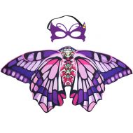 Kids Butterfly Wings Costume Mask for Girls Rainbow Halloween Dress Up Party (Purple Pink)