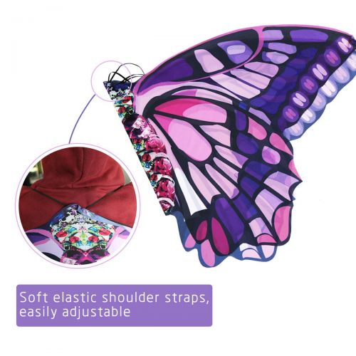  Kids Butterfly Wings Costume Mask for Girls Rainbow Halloween Dress Up Party (Purple Pink)