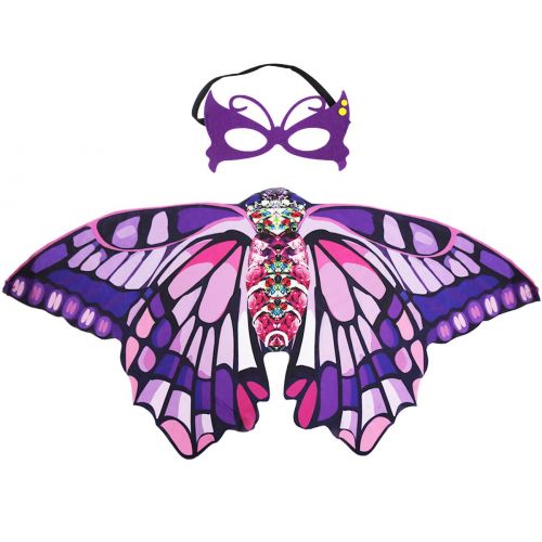  Kids Butterfly Wings Costume Mask for Girls Rainbow Halloween Dress Up Party (Purple Pink)