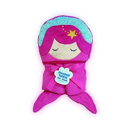  Kids- Large Pink Mermaid Hooded Bath Towel for Girls with Fun Fish Tails and Star- 30 x 50 (Mermaid)