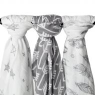Kids N' Such Muslin Swaddle Blanket Set Wanderer Large 47x47 inch | Super Soft Bamboo Blankets | Arrow, Feather and Stars | 3 Pack Baby Shower Gift Bundle of Swaddles for Boys and Girls | 10,00