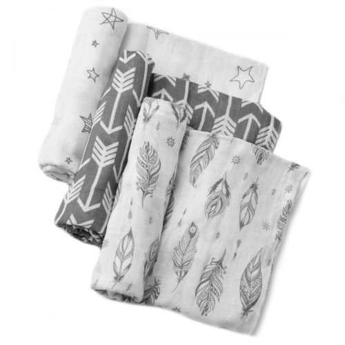  Kids N' Such Muslin Swaddle Blanket Set Wanderer Large 47x47 inch | Super Soft Bamboo Blankets | Arrow, Feather and Stars | 3 Pack Baby Shower Gift Bundle of Swaddles for Boys and Girls | 10,00