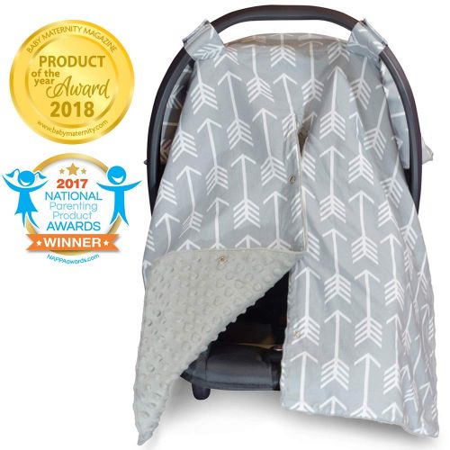  Kids N 2 in 1 Carseat Canopy and Nursing Cover Up with Peekaboo Opening | Large Infant Car Seat Canopy for Boy or Girl | Best Baby Shower Gift for Breastfeeding Moms | Arrow Pattern with