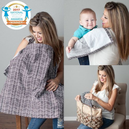  Kids N Nursing Cover with Sewn In Burp Cloth for Breastfeeding Infants | FREE Matching Pouch- Best Apron Cover Up for Breast Feeding Babies | Covers Up Newborns in Public | Patented NAPPA