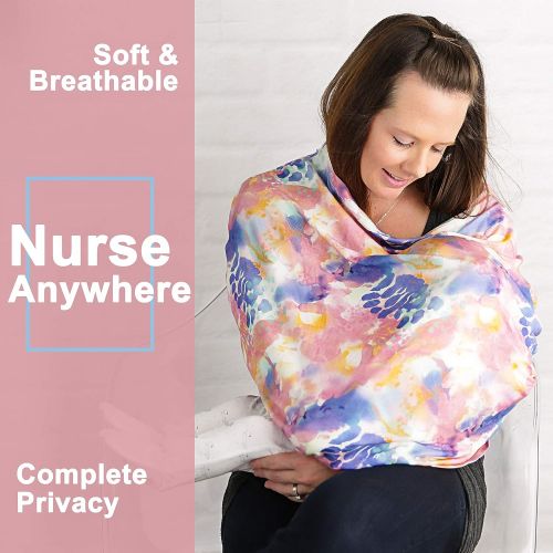  Kids N Nursing Cover, Car Seat Canopy, Shopping Cart, High Chair, Stroller and Carseat Covers for Girls- Best Stretchy Infinity Scarf and Shawl- Multi Use Breastfeeding Cover Up- Fleur Pr