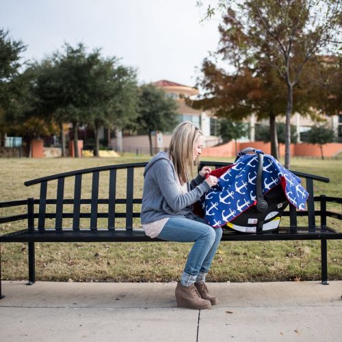  Kids N 2 in 1 Carseat Canopy and Nursing Cover Up with Peekaboo Opening | Large Infant Car Seat Canopy for Girl or Boy | Best Baby Shower Gift for Breastfeeding Moms | Navy Blue Anchor Pa