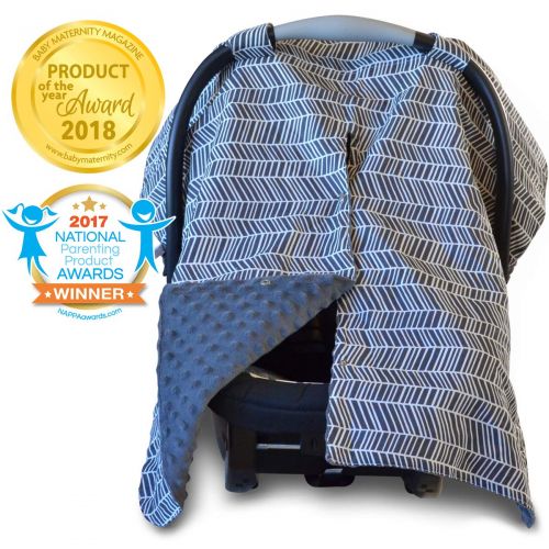  Kids N 2 in 1 Carseat Canopy and Nursing Cover Up with Peekaboo Opening | Large Infant Car Seat Canopy for Girl or Boy | Best Baby Shower Gift for Breastfeeding Moms | Grey Herringbone Pa