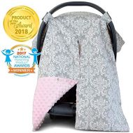 Kids N 2 in 1 Carseat Canopy and Nursing Cover Up with Peekaboo Opening | Large Infant Car Seat Canopy for Girl | Best Baby Shower Gift for Breastfeeding Moms | Grey Damask Pattern with S