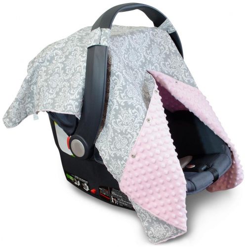  Kids N 2 in 1 Carseat Canopy and Nursing Cover Up with Peekaboo Opening | Large Infant Car Seat Canopy for Girl | Best Baby Shower Gift for Breastfeeding Moms | Grey Damask Pattern with S