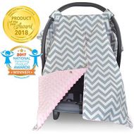 Kids N 2 in 1 Carseat Canopy and Nursing Cover Up with Peekaboo Opening | Large Infant Car Seat Canopy for Girl or Boy | Best Baby Shower Gift for Breastfeeding Moms | Chevron Pattern wit