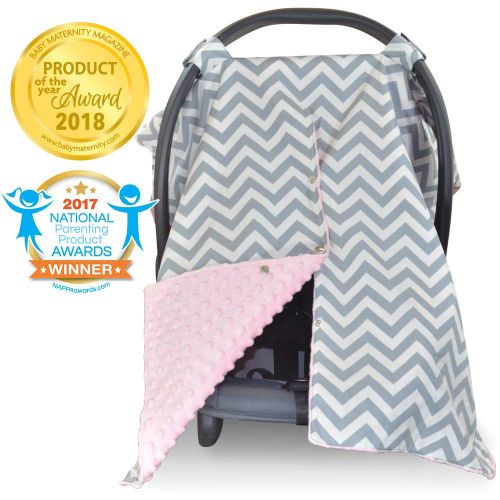  Kids N 2 in 1 Carseat Canopy and Nursing Cover Up with Peekaboo Opening | Large Infant Car Seat Canopy for Girl or Boy | Best Baby Shower Gift for Breastfeeding Moms | Chevron Pattern wit