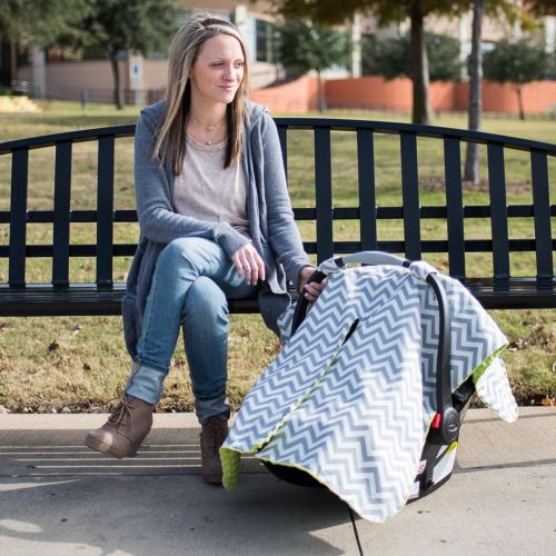  Kids N Such 2 in 1 Car Seat Canopy Cover with Peekaboo Opening - Large Chevron Carseat Cover with Soft Pink Dot Minky | Best for Baby Girls and Boys | Doubles as a Nursing Cover f