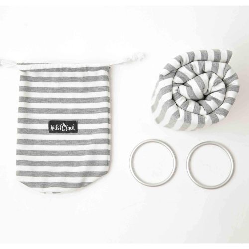  4 in 1 Baby Wrap Carrier and Ring Sling by Kids N Such | Gray and White Stripes Cotton | Use as a Postpartum Belt and Nursing Cover with Free Carrying Pouch | Best Baby Shower Gift