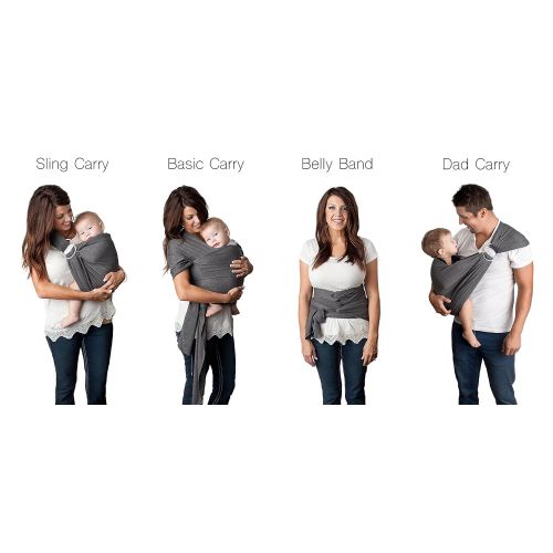  4 in 1 Baby Wrap Carrier and Ring Sling by Kids N Such | Gray and White Stripes Cotton | Use as a Postpartum Belt and Nursing Cover with Free Carrying Pouch | Best Baby Shower Gift