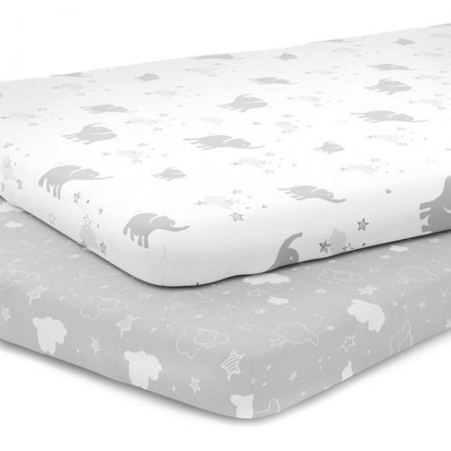  Kids N Such Kids N’ Such Pack N Play Fitted Sheet Set for Pack N Play Mattress Pad, Elephants, Stars, & Clouds, 2 Pack