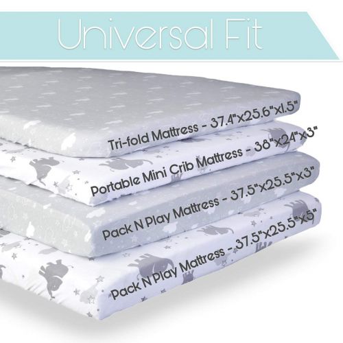  Kids N Such Kids N’ Such Pack N Play Fitted Sheet Set for Pack N Play Mattress Pad, Elephants, Stars, & Clouds, 2 Pack