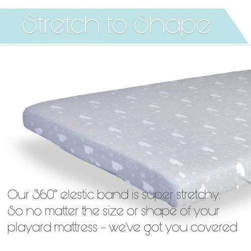  Kids N Such Kids N’ Such Pack N Play Fitted Sheet Set for Pack N Play Mattress Pad, Elephants, Stars, & Clouds, 2 Pack