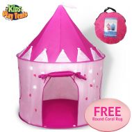 Kids Play Tents Girls Crown Play Tent and a Round Coral Rug - Foldable Pop Up Pink Kids Play House Toy for Indoor & Outdoor Use - Beautifu Fairy Princess Castle,Conveniently Folds in to a Carrying