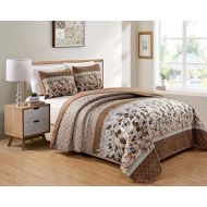 [아마존베스트]Kids Zone Home Linen 2 Piece Twin/Twin Extra Long Over Size Bedspread Set Brown Tan Sky Blue Leaves White