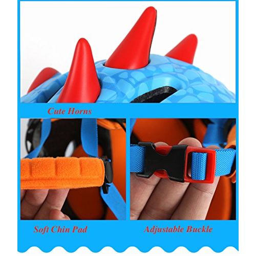  Kids safety Helmet Cute 3D Dinosaur Bike Skateboard Cycling Skate Outdoor Sports Kids Helmet Protective Safety Comfortable Adjustable Helmet Girls Boys Teens Toddler 3-5 5-8 years