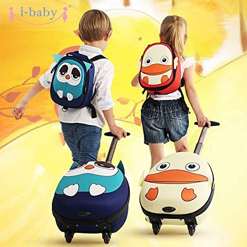  Kids suitcase i-baby 2PC Kids Luggage Set Toddler Suitcase Sets 3D Cartoon Rolling Luggage plus A 3D Animal Backpack Waterproof Children Travel Carry On Luggage Set (Red Owl)