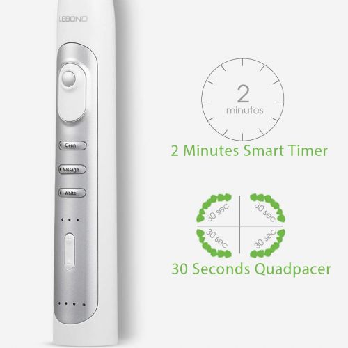  Kids toothbrush Sonic Electric Toothbrushes with Charging Case & Travel Case, LEBOND USB Inductive Rechargeable Electric Toothbrush with 3 Modes, Smart Timer and 2 Replacement Heads for Kids and A