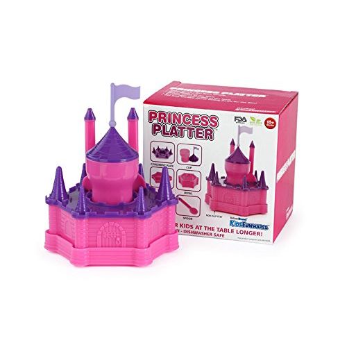  KidsFunwares Princess Platter Castle Place Setting - Transforms from a Castle into a Functional Meal Set - Includes Plate, Bowl, Fork, Spoon, Bowl and Condiment Plate - Dishwasher