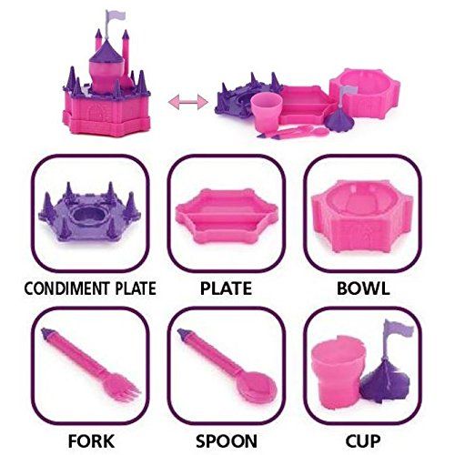  KidsFunwares Princess Platter Castle Place Setting - Transforms from a Castle into a Functional Meal Set - Includes Plate, Bowl, Fork, Spoon, Bowl and Condiment Plate - Dishwasher