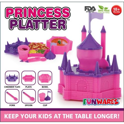  KidsFunwares Princess Platter Castle Place Setting - Transforms from a Castle into a Functional Meal Set - Includes Plate, Bowl, Fork, Spoon, Bowl and Condiment Plate - Dishwasher