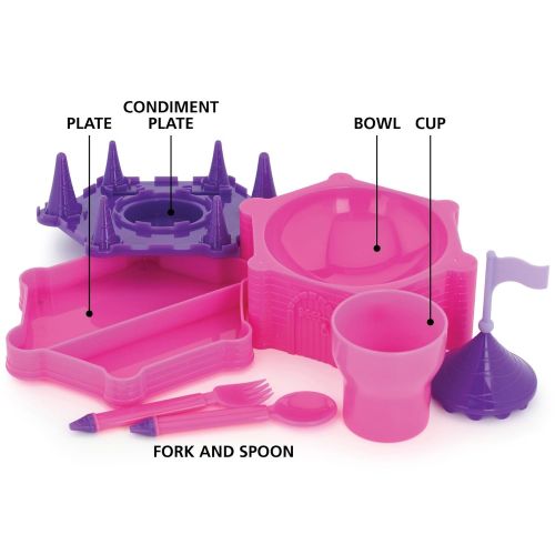  KidsFunwares Princess Platter Castle Place Setting - Transforms from a Castle into a Functional Meal Set - Includes Plate, Bowl, Fork, Spoon, Bowl and Condiment Plate - Dishwasher