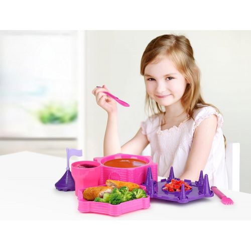  KidsFunwares Princess Platter Castle Place Setting - Transforms from a Castle into a Functional Meal Set - Includes Plate, Bowl, Fork, Spoon, Bowl and Condiment Plate - Dishwasher