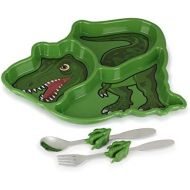KidsFunwares T-Rex Dinosaur Me Time Meal Set, Portion Control Divided Plate with Fork and Spoon for Kids
