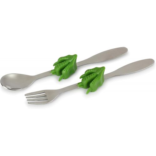  KidsFunwares T-Rex Dinosaur Me Time Meal Set, Portion Control Divided Plate with Fork and Spoon for Kids