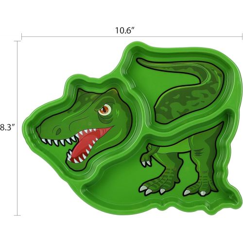  KidsFunwares T-Rex Dinosaur Me Time Meal Set, Portion Control Divided Plate with Fork and Spoon for Kids