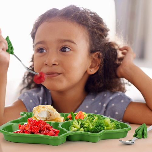  KidsFunwares T-Rex Dinosaur Me Time Meal Set, Portion Control Divided Plate with Fork and Spoon for Kids