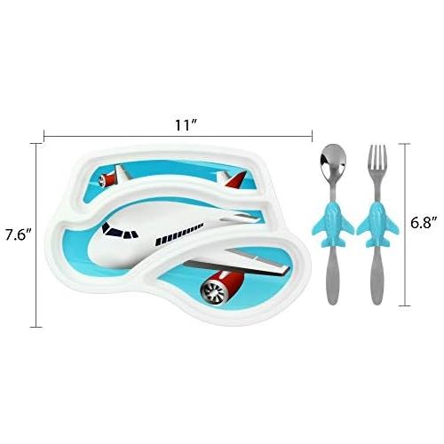  [아마존베스트]KidsFunwares Me Time Meal Set (Airplane)  3-Piece Set for Kids and Toddlers  Plate, Fork and Spoon that Children Love - Sparks your Childs Imagination and Teaches Portion Control