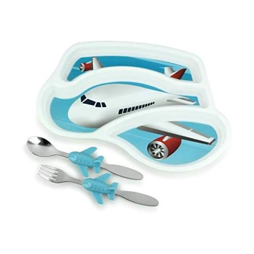  [아마존베스트]KidsFunwares Me Time Meal Set (Airplane)  3-Piece Set for Kids and Toddlers  Plate, Fork and Spoon that Children Love - Sparks your Childs Imagination and Teaches Portion Control