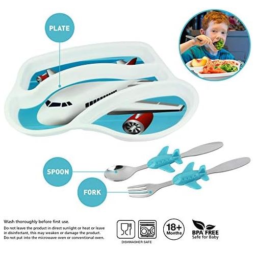  [아마존베스트]KidsFunwares Me Time Meal Set (Airplane)  3-Piece Set for Kids and Toddlers  Plate, Fork and Spoon that Children Love - Sparks your Childs Imagination and Teaches Portion Control