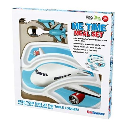  [아마존베스트]KidsFunwares Me Time Meal Set (Airplane)  3-Piece Set for Kids and Toddlers  Plate, Fork and Spoon that Children Love - Sparks your Childs Imagination and Teaches Portion Control