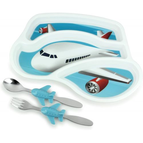  [아마존베스트]KidsFunwares Me Time Meal Set (Airplane)  3-Piece Set for Kids and Toddlers  Plate, Fork and Spoon that Children Love - Sparks your Childs Imagination and Teaches Portion Control