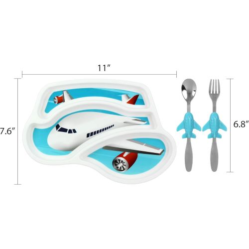  [아마존베스트]KidsFunwares Me Time Meal Set (Airplane)  3-Piece Set for Kids and Toddlers  Plate, Fork and Spoon that Children Love - Sparks your Childs Imagination and Teaches Portion Control